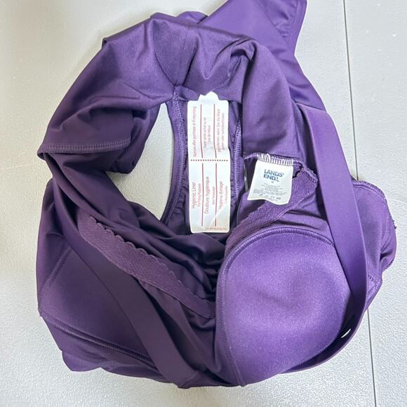 NEW Lands End Womens One PIece Swimsuit Size Large 12 Deep Purple Lycra Cross - Picture 7 of 10
